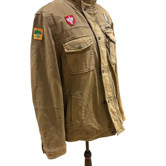 Levi's jacket, khaki-colored twill utility trucker jacket with patches. Size M - Picture 2 of 9